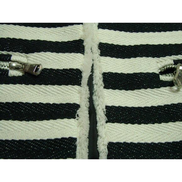 Metaphor Open Front Blazer Jacket XS Raw Hem Black White Striped Pockets Lined - Picture 5 of 12